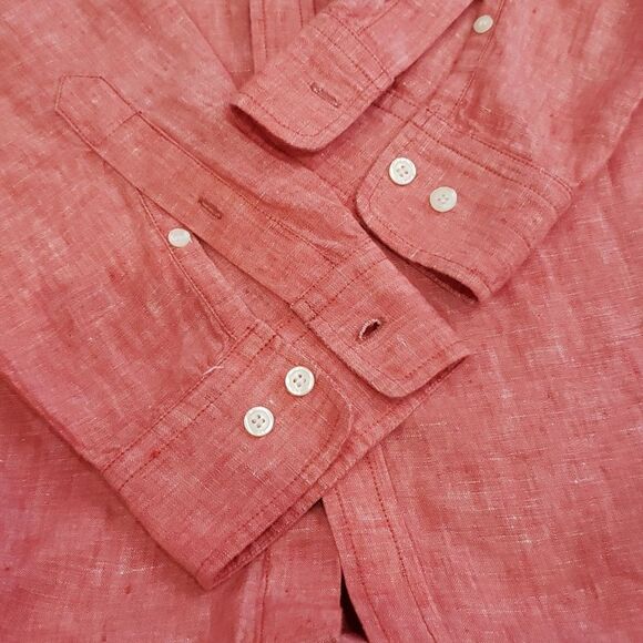 LL Bean Signature Shirt Men's 100% Linen Long Sleeve Red Heathered Button Down - Picture 6 of 6